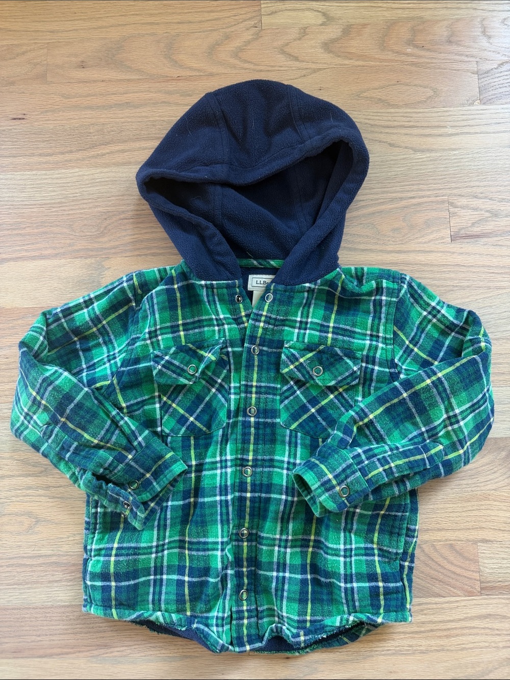 L.L.Bean Boys Plaid Hooded Shirt Jacket 5-6Y